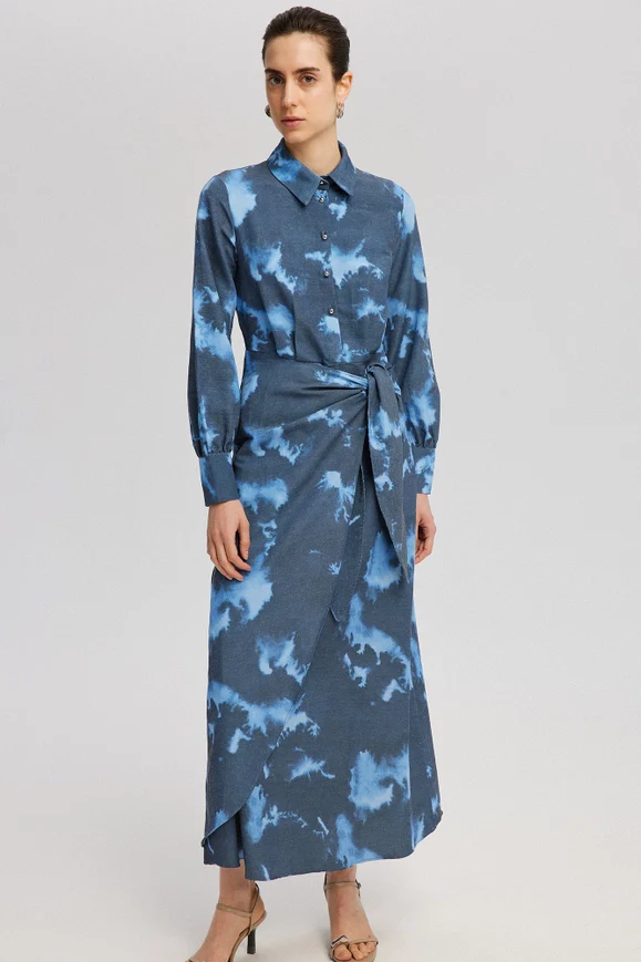 Tie Dye Linen Wrap Dress - Image 2