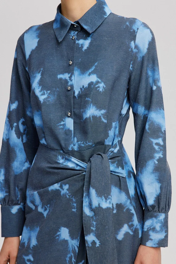 Tie Dye Linen Wrap Dress - Image 3