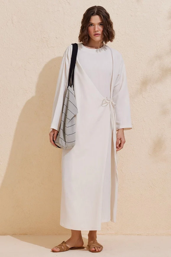 Enchanted Linen Wrap Dress - Image 8