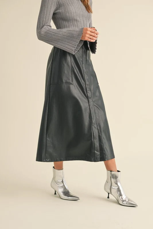 Marcy Midi Leather Skirt - Image 2