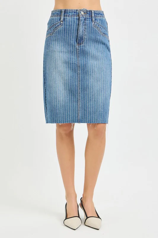 Indigo Striped Denim Skirt - Image 2