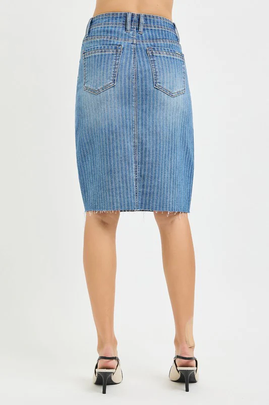 Indigo Striped Denim Skirt - Image 4